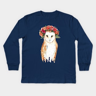 A watercolor barn owl bride in a wreath Kids Long Sleeve T-Shirt